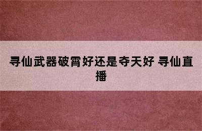 寻仙武器破霄好还是夺天好 寻仙直播